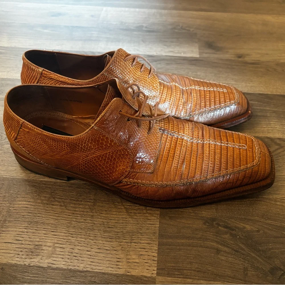 Mezlan Brown Textured Leather Oxfords office dress shoes men’s size 12 business - Picture 13 of 13